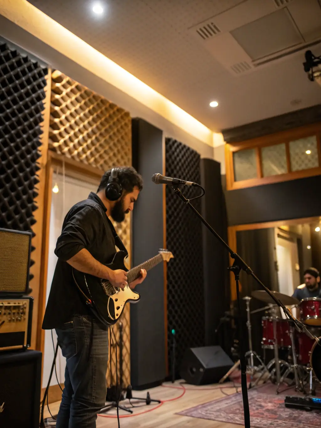 An image of a recording studio session, highlighting CRIMSON MOJO PRODUCTION's involvement in the creation and production of musical projects.